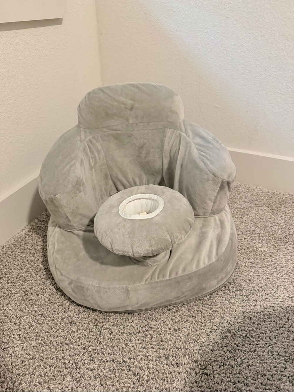 Plush Baby Floor Seat in Light Gray - Supportive Infant Lounger